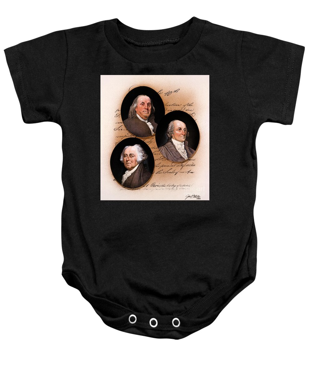 Jim Butcher Baby Onesie featuring the painting The Treaty of Paris - American Signers - Franklin, Adams, Jay by Jim Butcher