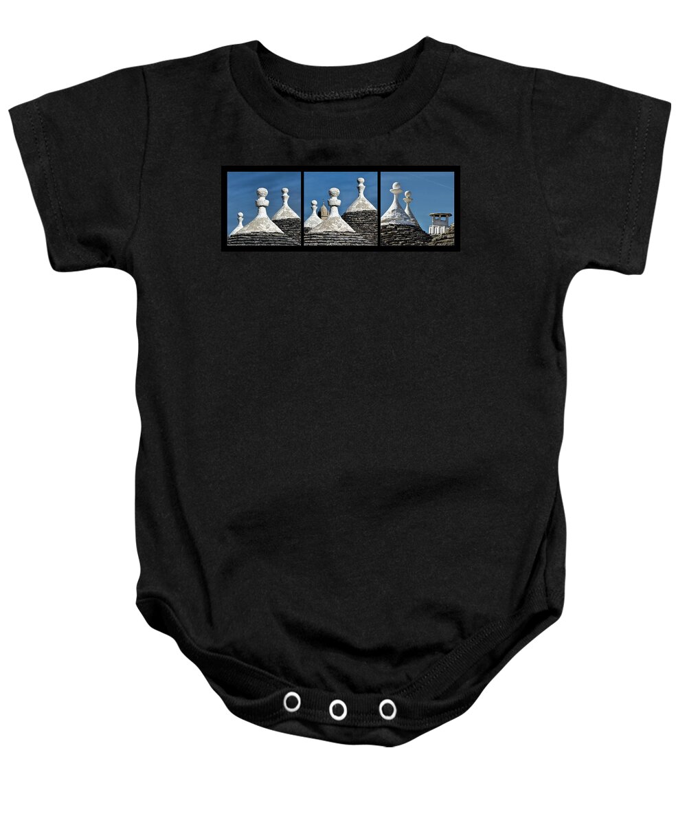 Trulli Baby Onesie featuring the photograph Trulli Tops Square by Elvira Peretsman