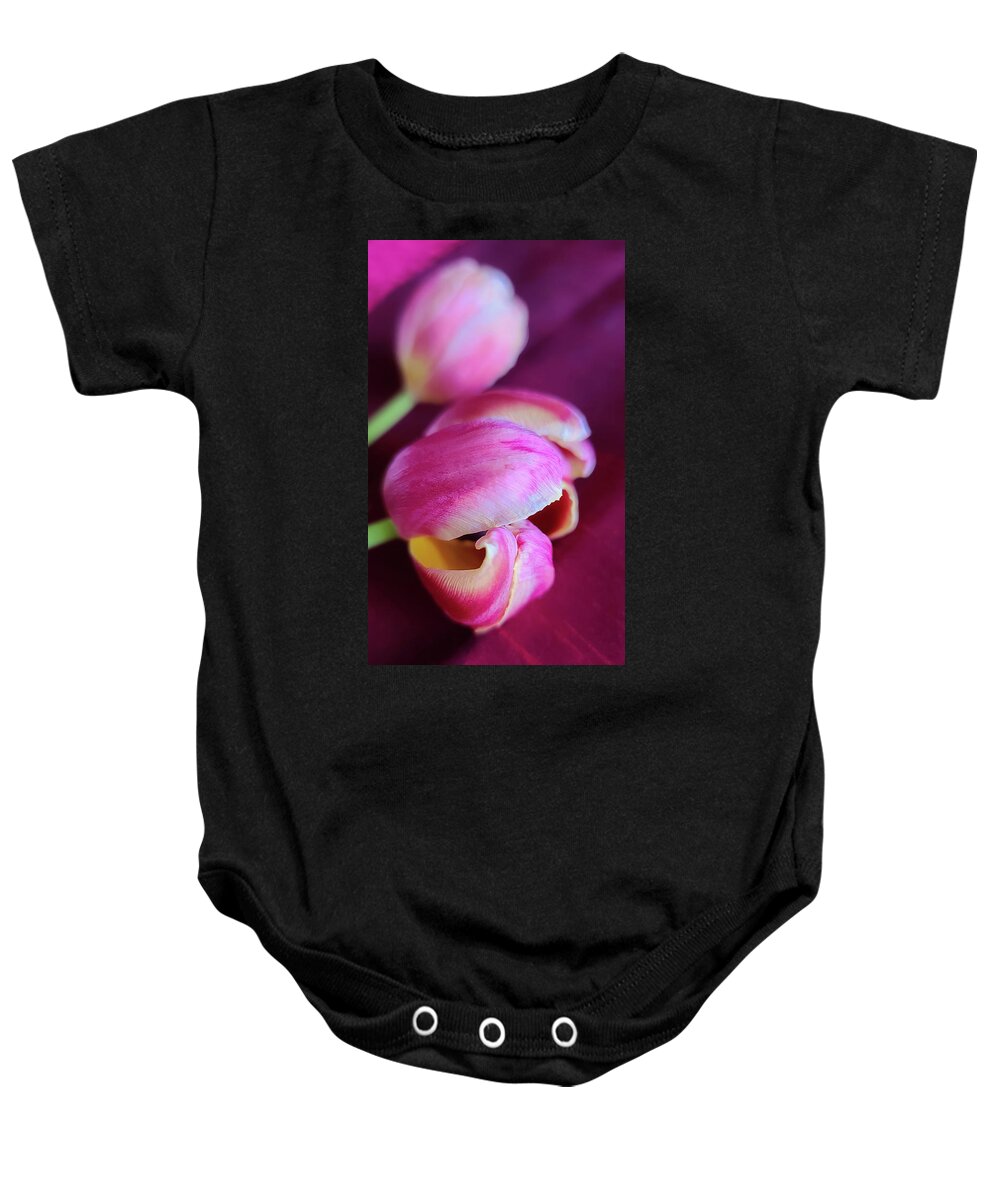 Tulips And Tablecloths Baby Onesie featuring the photograph Tulips and Tablecloths by Christina McGoran