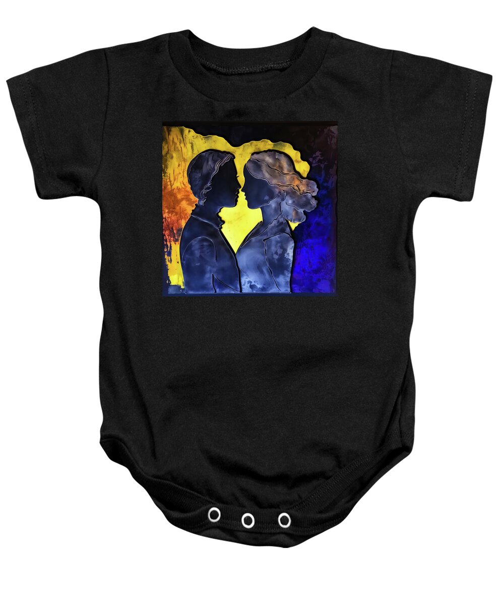 Lovers Baby Onesie featuring the digital art Two Lovers 03 Blue and Yellow by Matthias Hauser