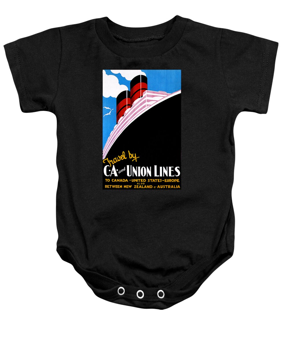 New Zealand Baby Onesie featuring the painting Union SS Co of New Zealand LTD Travel poster by Unknown