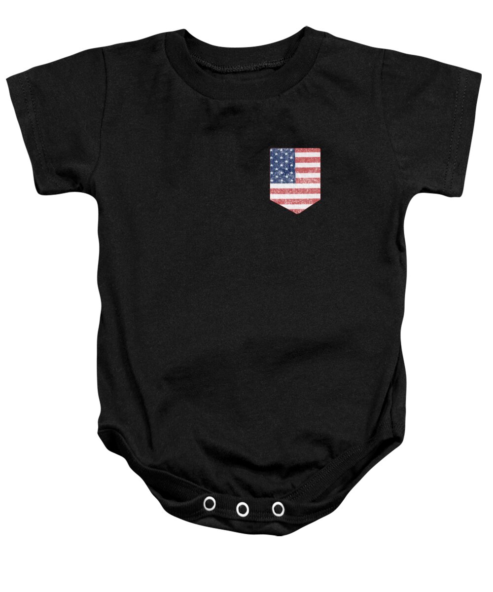 Funny Baby Onesie featuring the digital art US Pocket Flag Patriotic by Flippin Sweet Gear