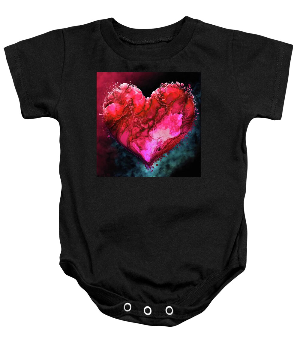 Heart Baby Onesie featuring the digital art Valentines Day Art Greetings 07 Red and Pink Heart by Matthias Hauser