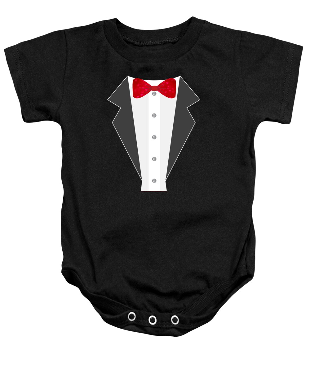 Cool Baby Onesie featuring the digital art Valentines Day Heart Bow Tie Tuxedo Costume by Flippin Sweet Gear