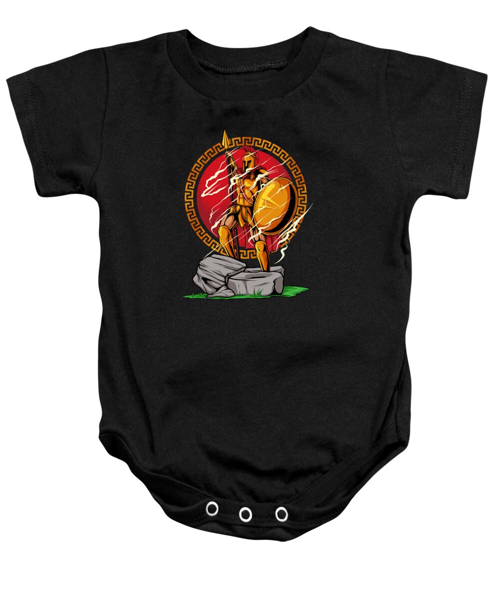 Fitness Baby Onesie featuring the digital art Victorious Spartan Warrior Heroic Pose by Mister Tee