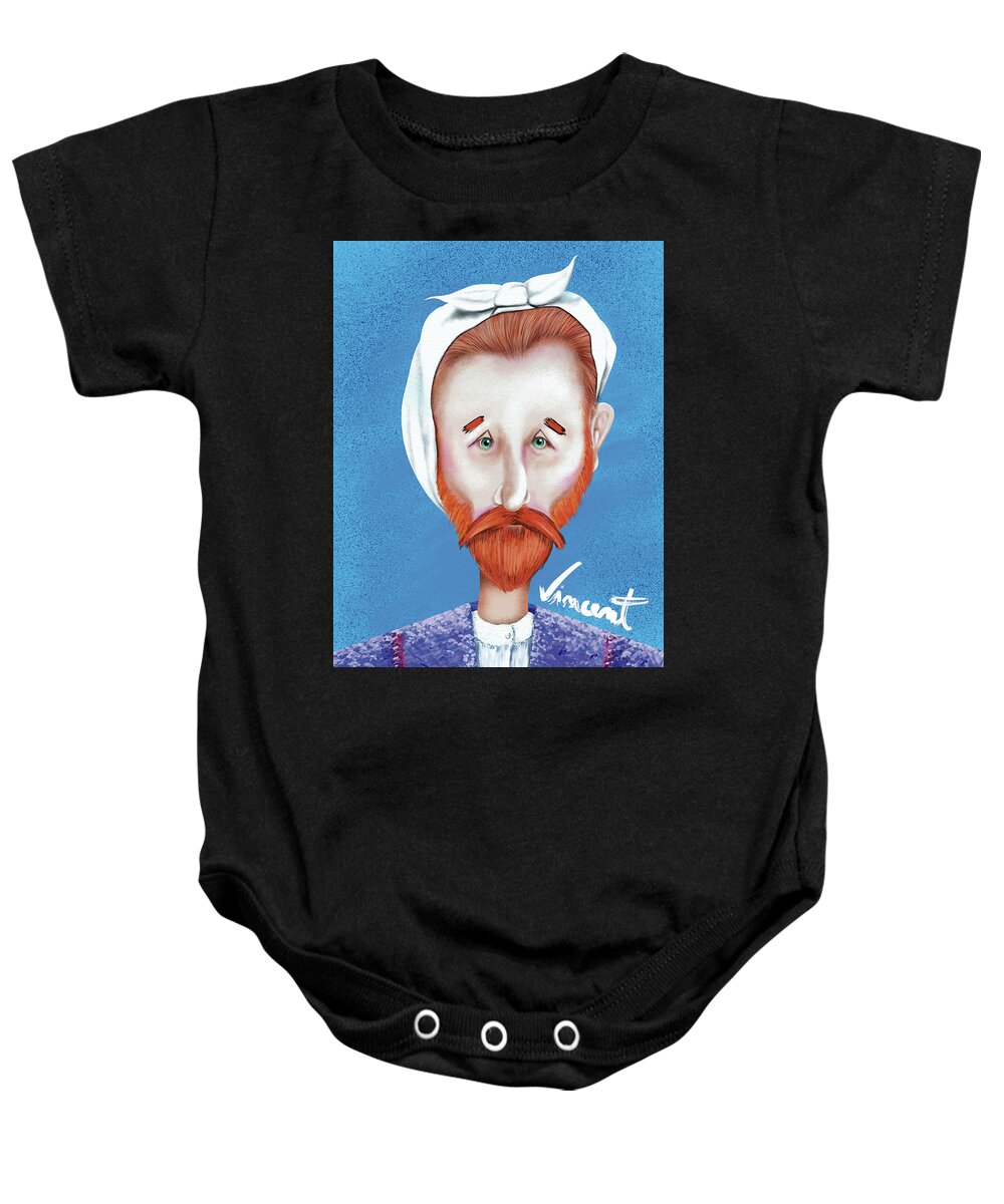 Vincent Baby Onesie featuring the digital art Vincent lost a ear by accident by Isabel Salvador