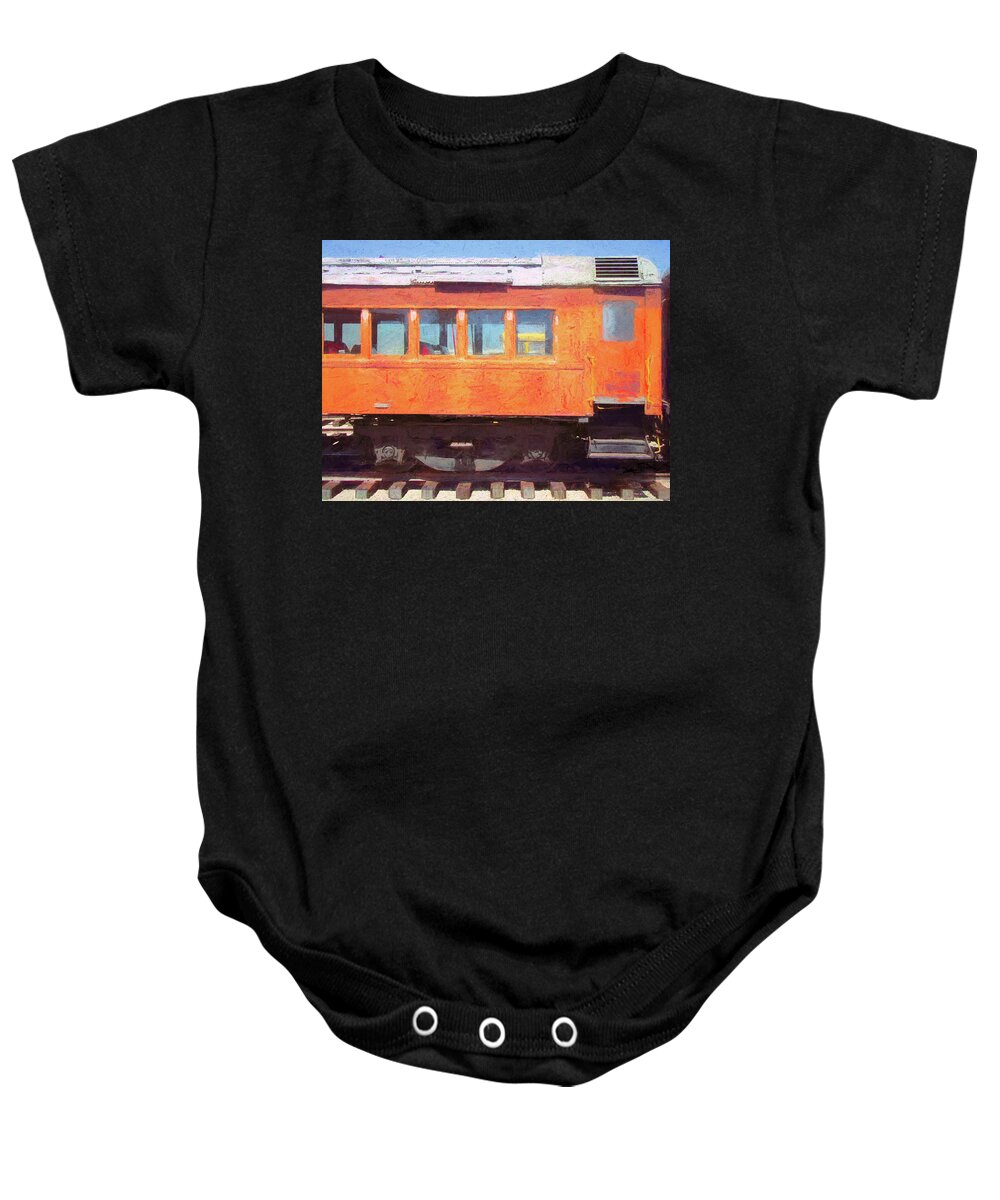 Train Baby Onesie featuring the photograph Vintage Rusty Railroad Passenger Car by DK Digital