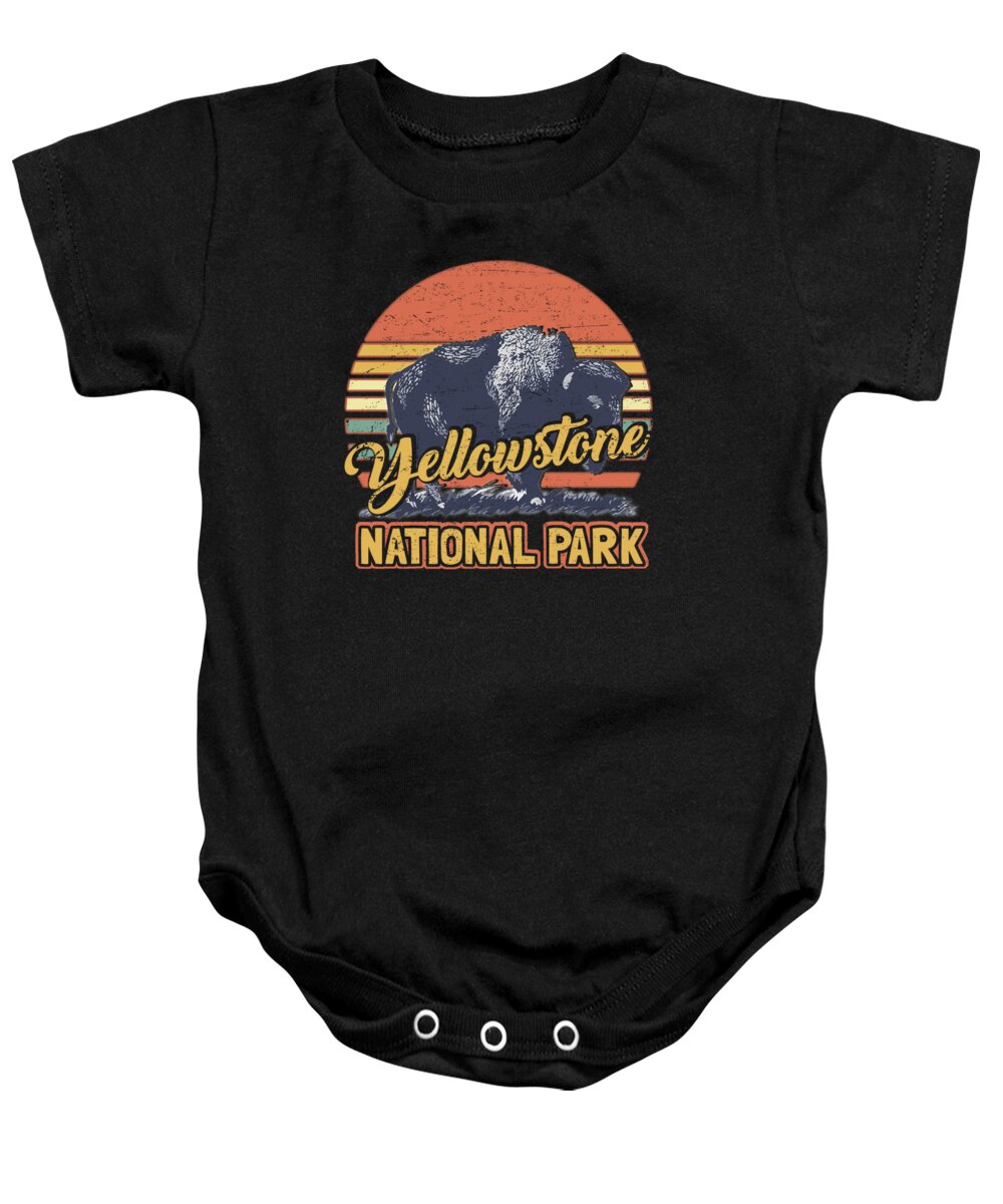 Vintage Baby Onesie featuring the digital art Vintage Yellowstone National Park Retro T-Shirt by Eboni Dabila