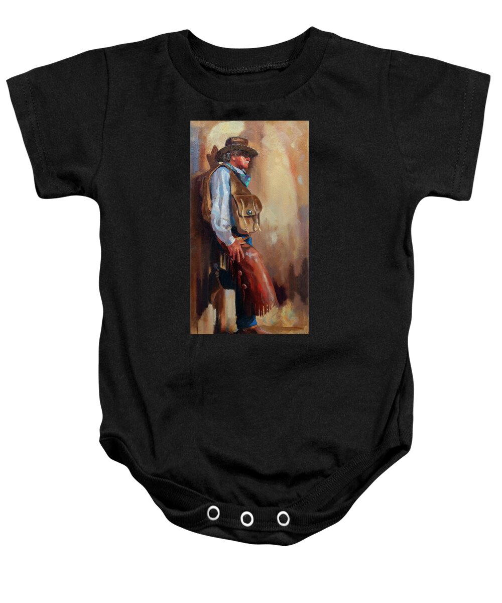 Western Art Baby Onesie featuring the painting Waiting for Tommy by Carolyne Hawley