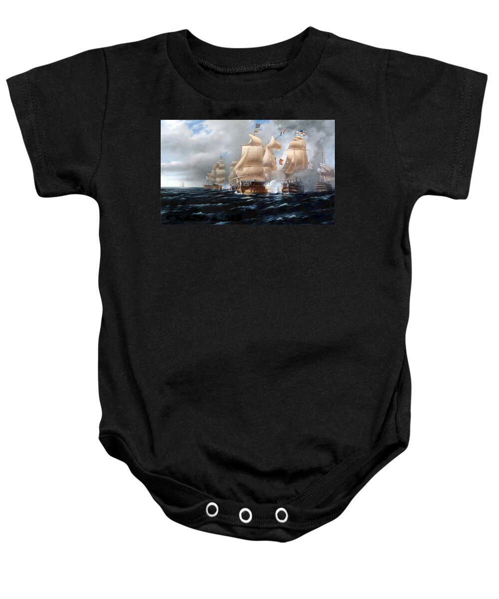 Drag Racing Nhra Top Fuel Funny Car John Force Kenny Youngblood Nitro Champion March Meet Images Image Race Track Fuel Sea Battle Tall Ships Baby Onesie featuring the painting War at Sea by Kenny Youngblood
