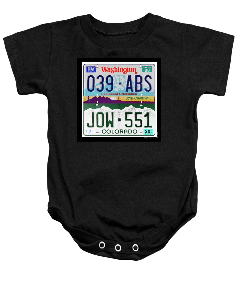 Washington Baby Onesie featuring the mixed media Western State Landscapes Print - Recycled Washington, Arizona and Colorado License Plates Art by Steven Shaver
