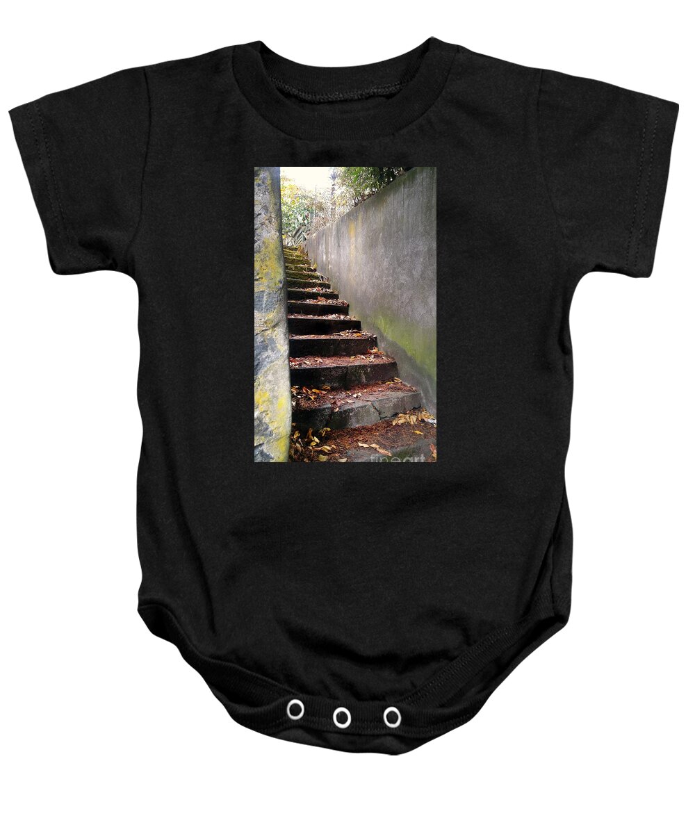 Stairs Baby Onesie featuring the photograph Where To by Kimberly Furey