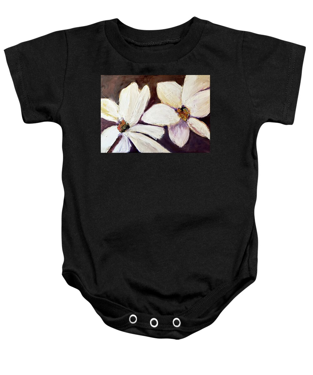 Abstract Baby Onesie featuring the painting White Flowers Abstract by Sharon Williams Eng