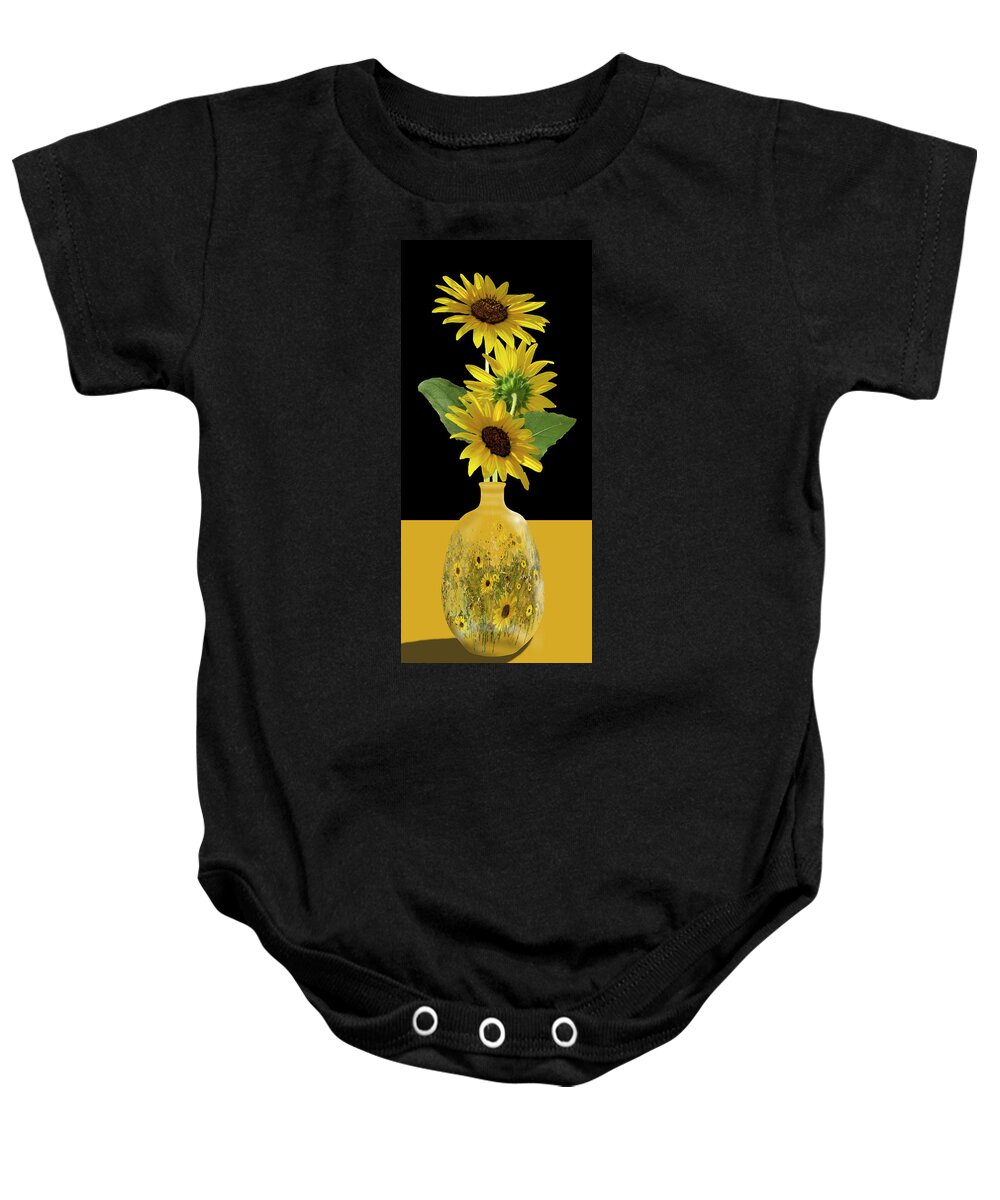 Wild Baby Onesie featuring the digital art Wild Sunflowers Vase by Julie Rodriguez Jones