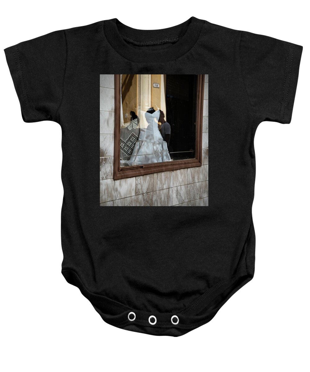 Cuba Baby Onesie featuring the photograph Window and Reflections by M Kathleen Warren