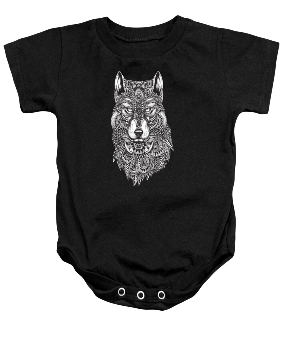 Wolf Baby Onesie featuring the digital art Wolf Face Art Gift by Tinh Tran Le Thanh