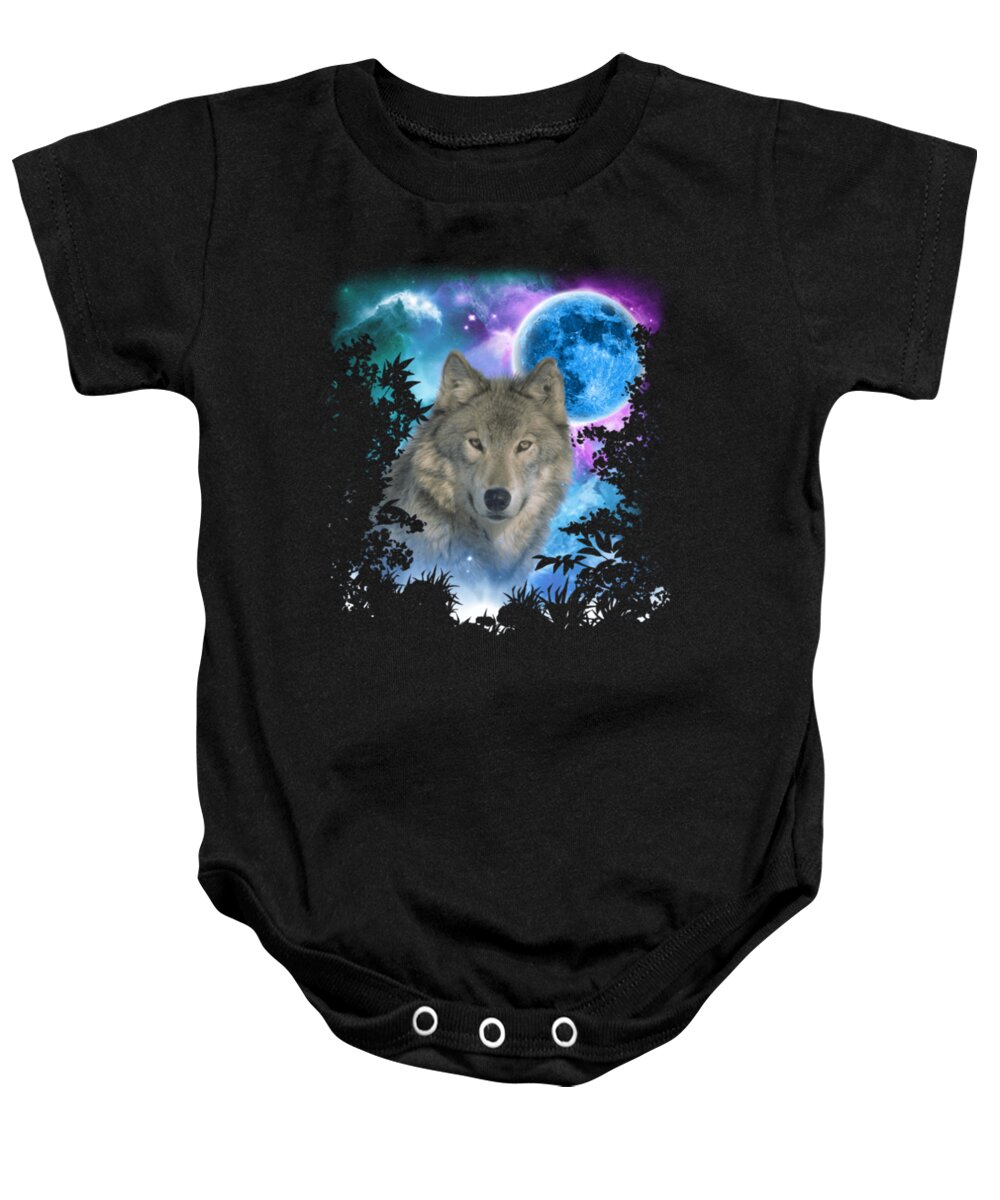 Wolf Baby Onesie featuring the digital art Wolf Go To The Moon Art by Tinh Tran Le Thanh