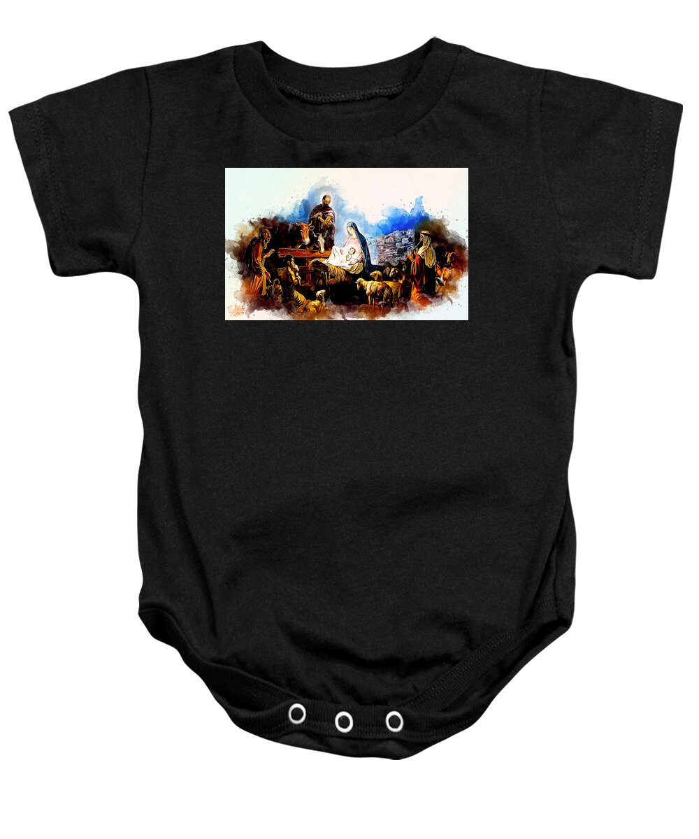 God Baby Onesie featuring the painting Worship by Charlie Roman
