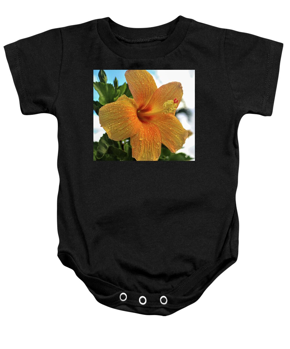 Flowers Baby Onesie featuring the pyrography Yellow Hibiscus by Tony Spencer
