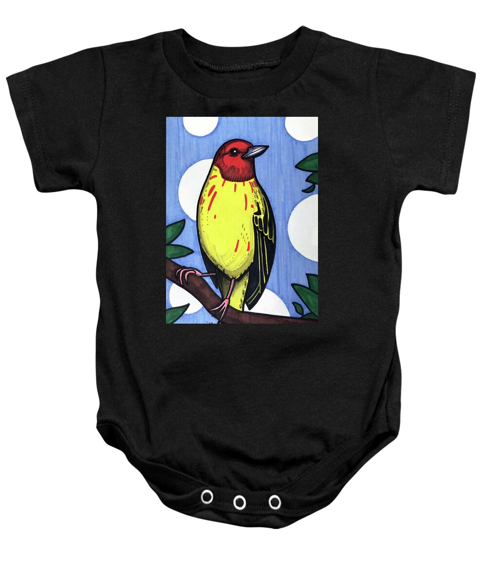 Yellow Warbler Baby Onesie featuring the drawing Yellow Warbler by Creative Spirit