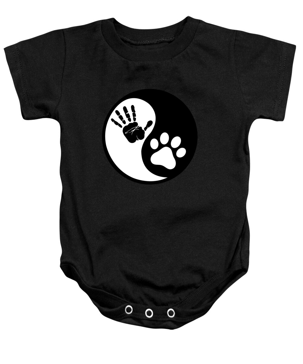 Christmas Gifts For Dogs Baby Onesie featuring the digital art Yin Yang Human Hand Print Paw Print by Jacob Zelazny