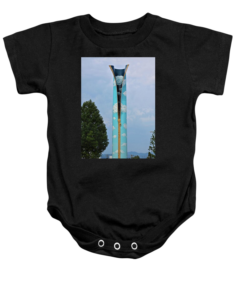 Sculpture Baby Onesie featuring the photograph Zipping the sky by Tatiana Travelways