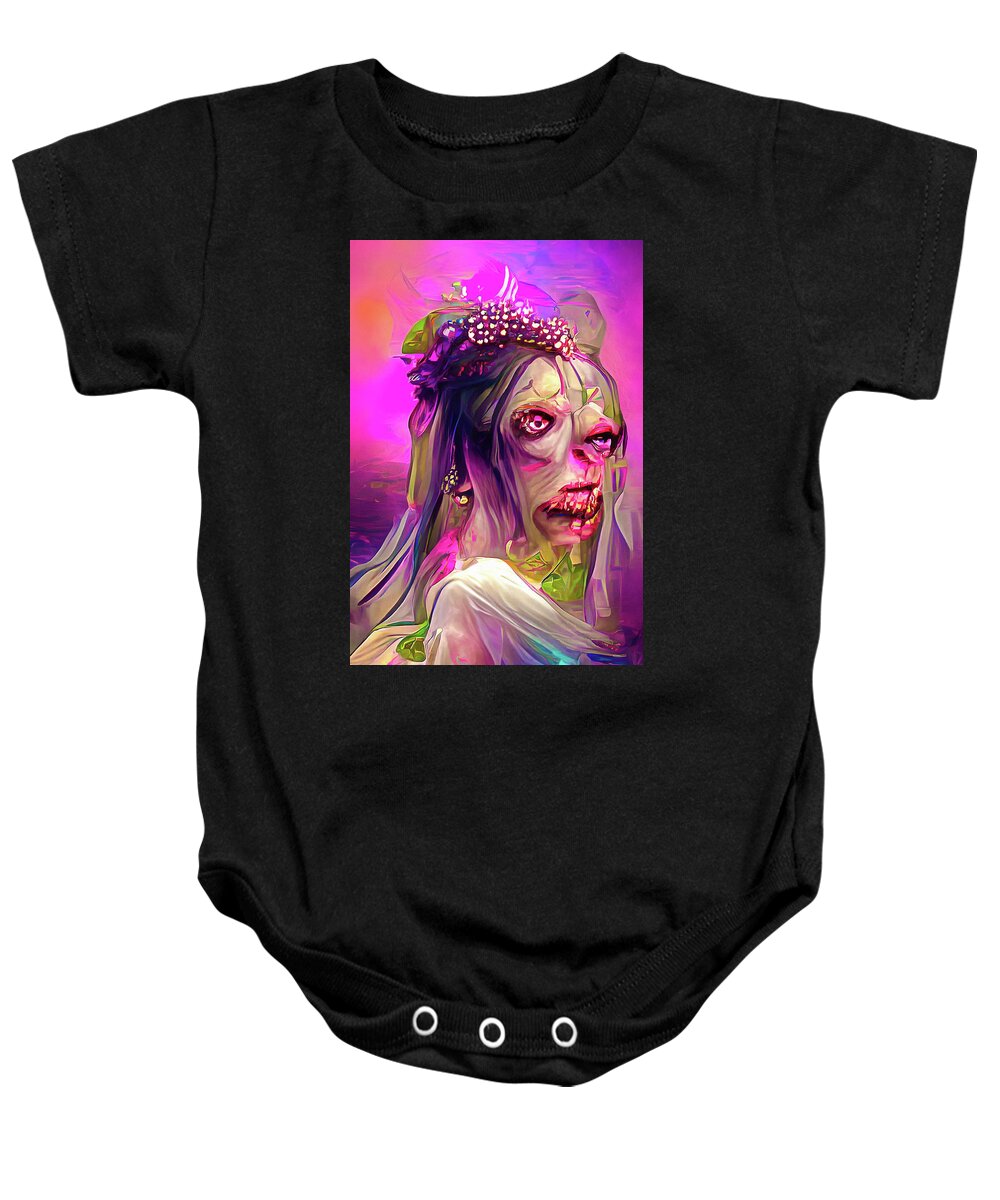 Zombie Baby Onesie featuring the digital art Zombie Bride 01 Colorful and Trippy by Matthias Hauser