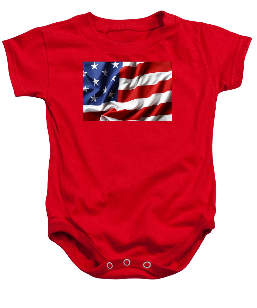 Flag Baby Onesie featuring the photograph USA flag No.52 by Les Cunliffe