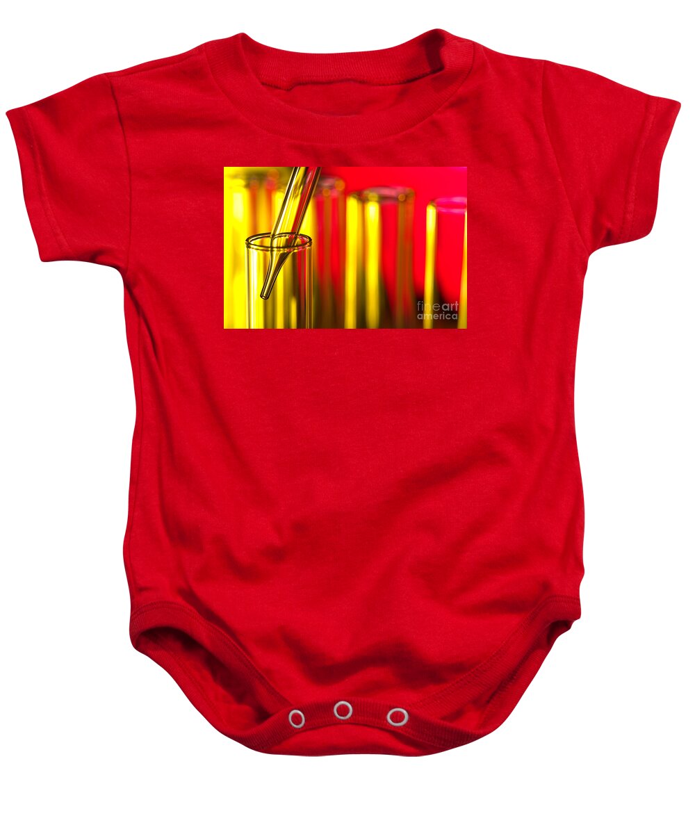 Test Baby Onesie featuring the photograph Laboratory Test Tubes in Science Research Lab #11 by Science Research Lab