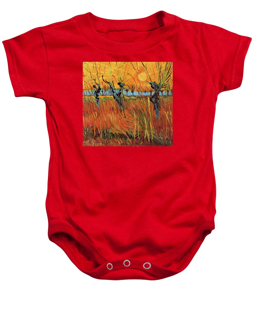 Vincent Van Gogh Baby Onesie featuring the painting Willows at Sunset #6 by Vincent van Gogh