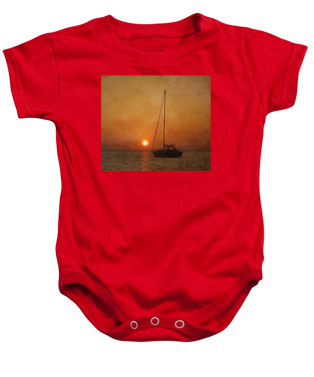 Sunset Baby Onesie featuring the photograph A Ship in the Night by Kim Hojnacki