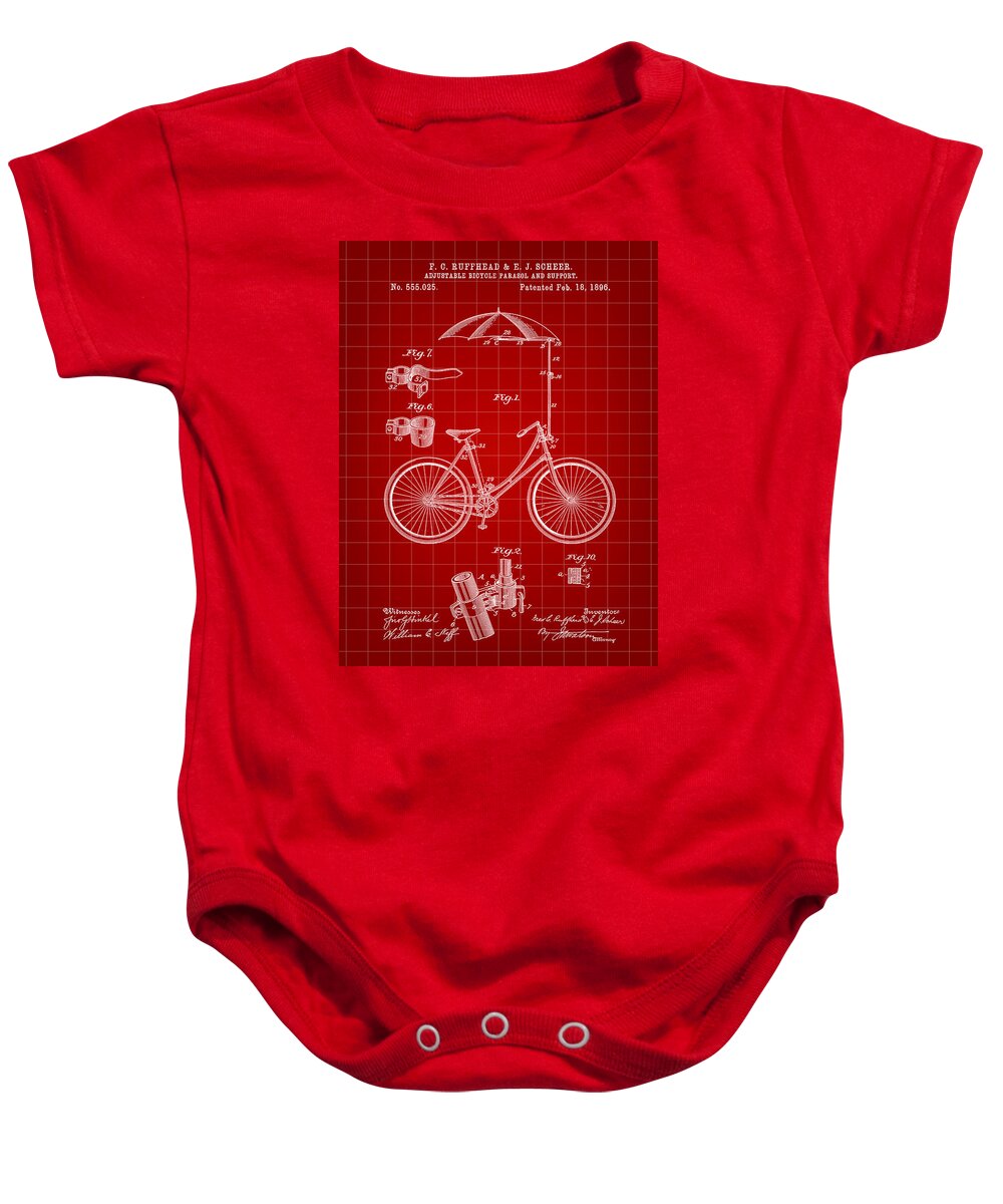 Bike Baby Onesie featuring the digital art Adjustable Bike Patent 1896 - Red #1 by Stephen Younts