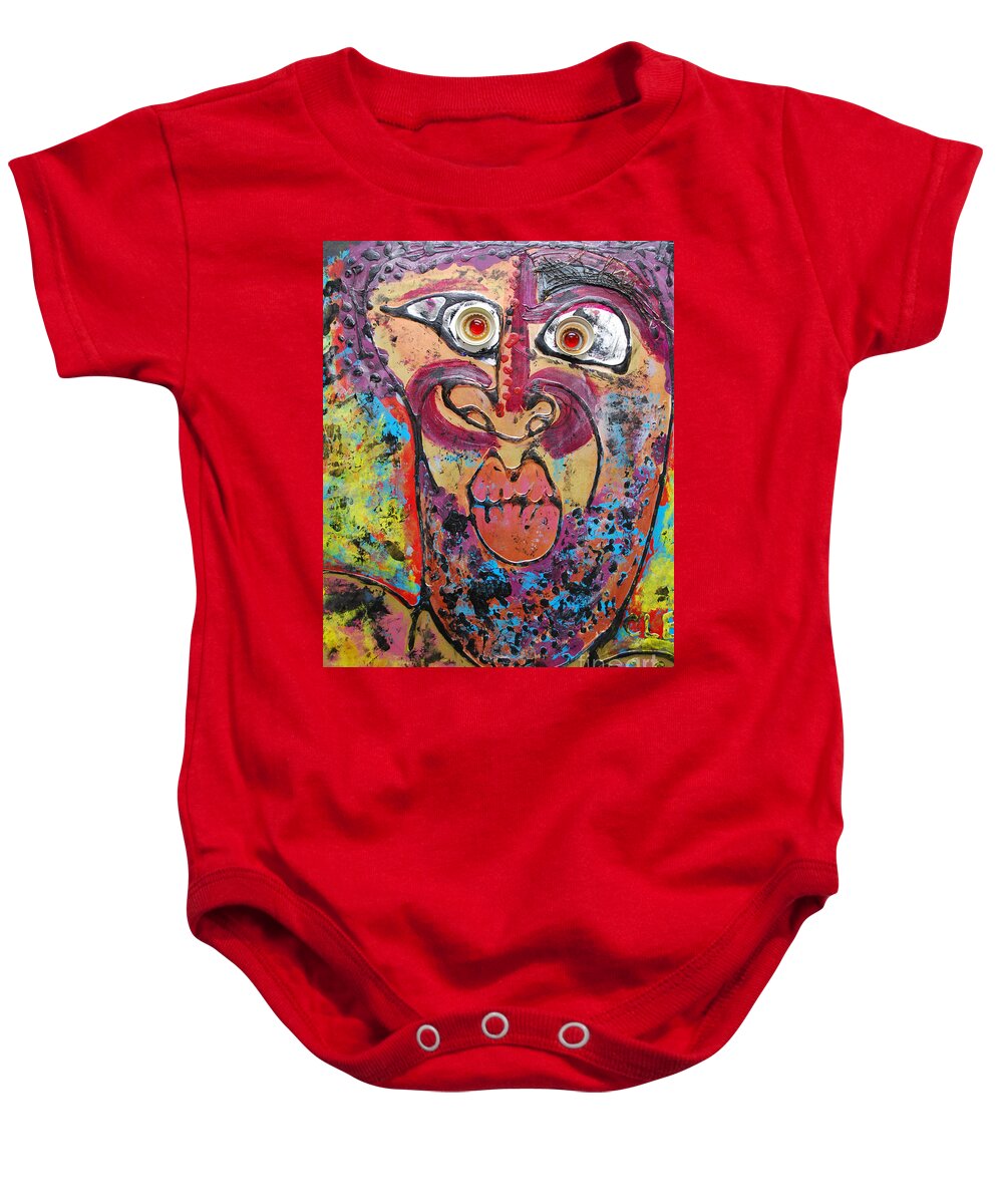 Portrait Baby Onesie featuring the painting Betta Mean It by Cleaster Cotton