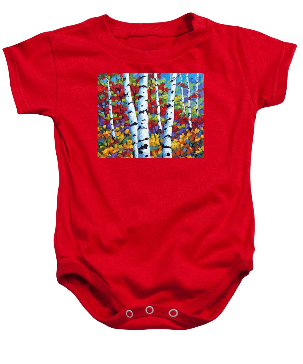 Canadian Landscape Created By Richard T Pranke Baby Onesie featuring the painting Birches in abstract by Prankearts by Richard T Pranke