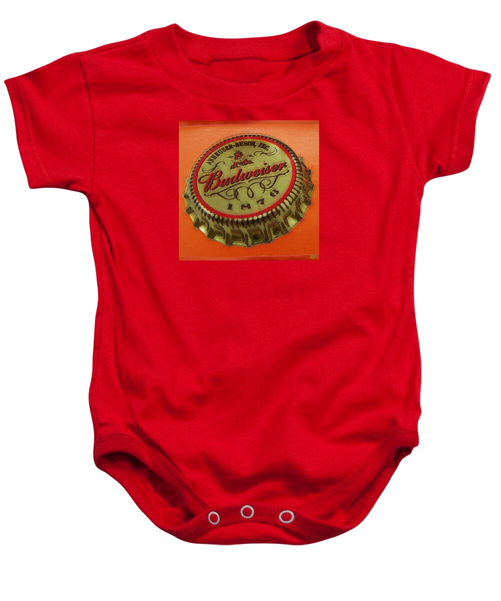 Budweiser Baby Onesie featuring the painting Budweiser Cap by Tony Rubino