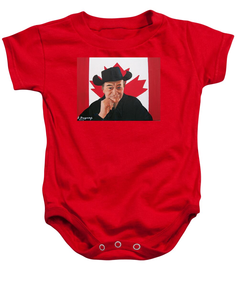 Patriotic Baby Onesie featuring the painting Canadian Icon Stompin' Tom Conners by Sharon Duguay
