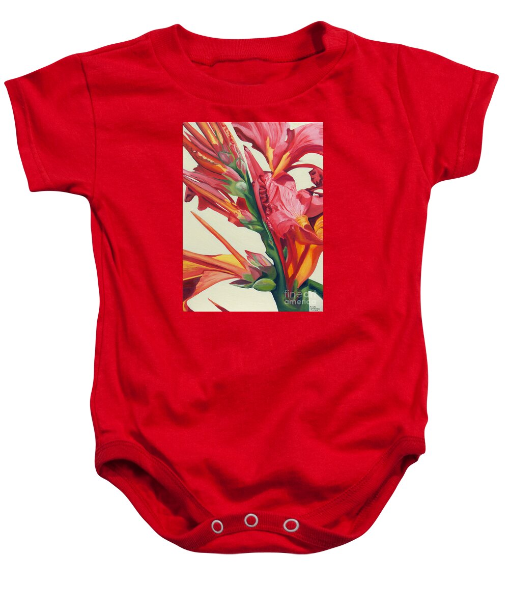 Canna Lily Baby Onesie featuring the painting Canna Lily by Annette M Stevenson