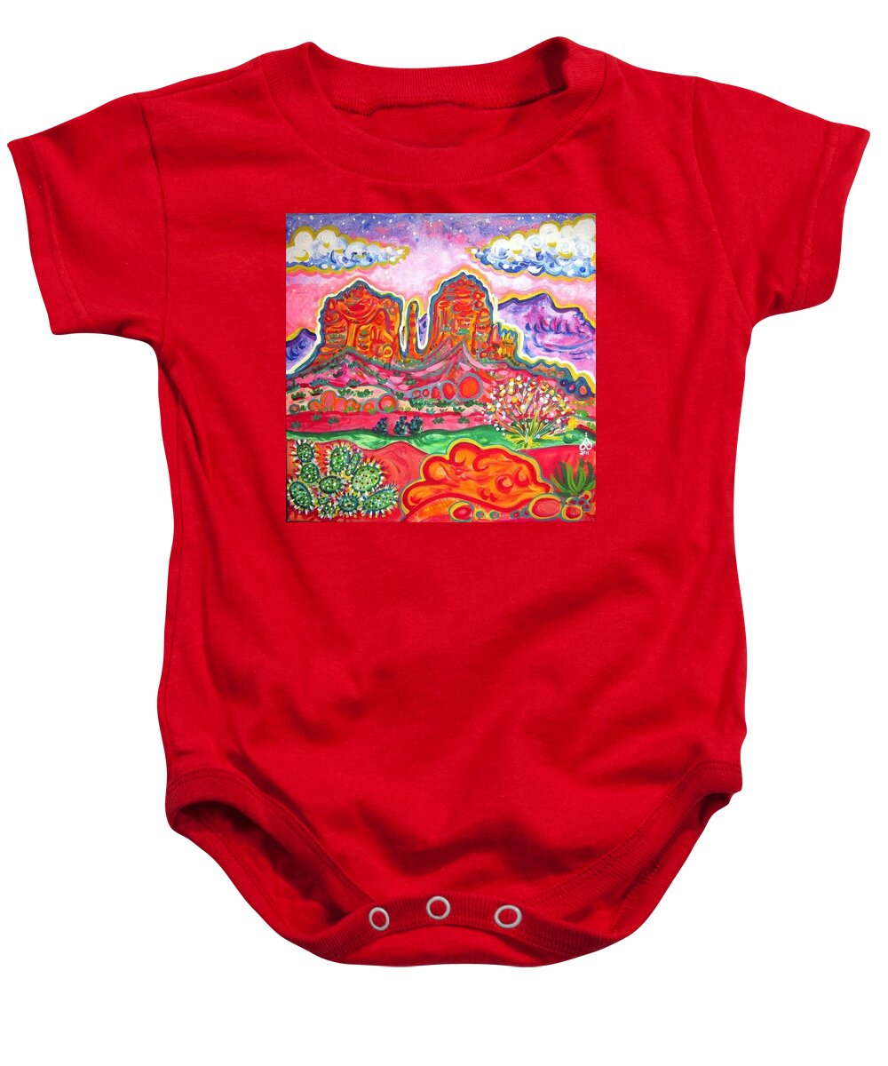Sedona Baby Onesie featuring the painting Cathedral Rock Sunset by Rachel Houseman