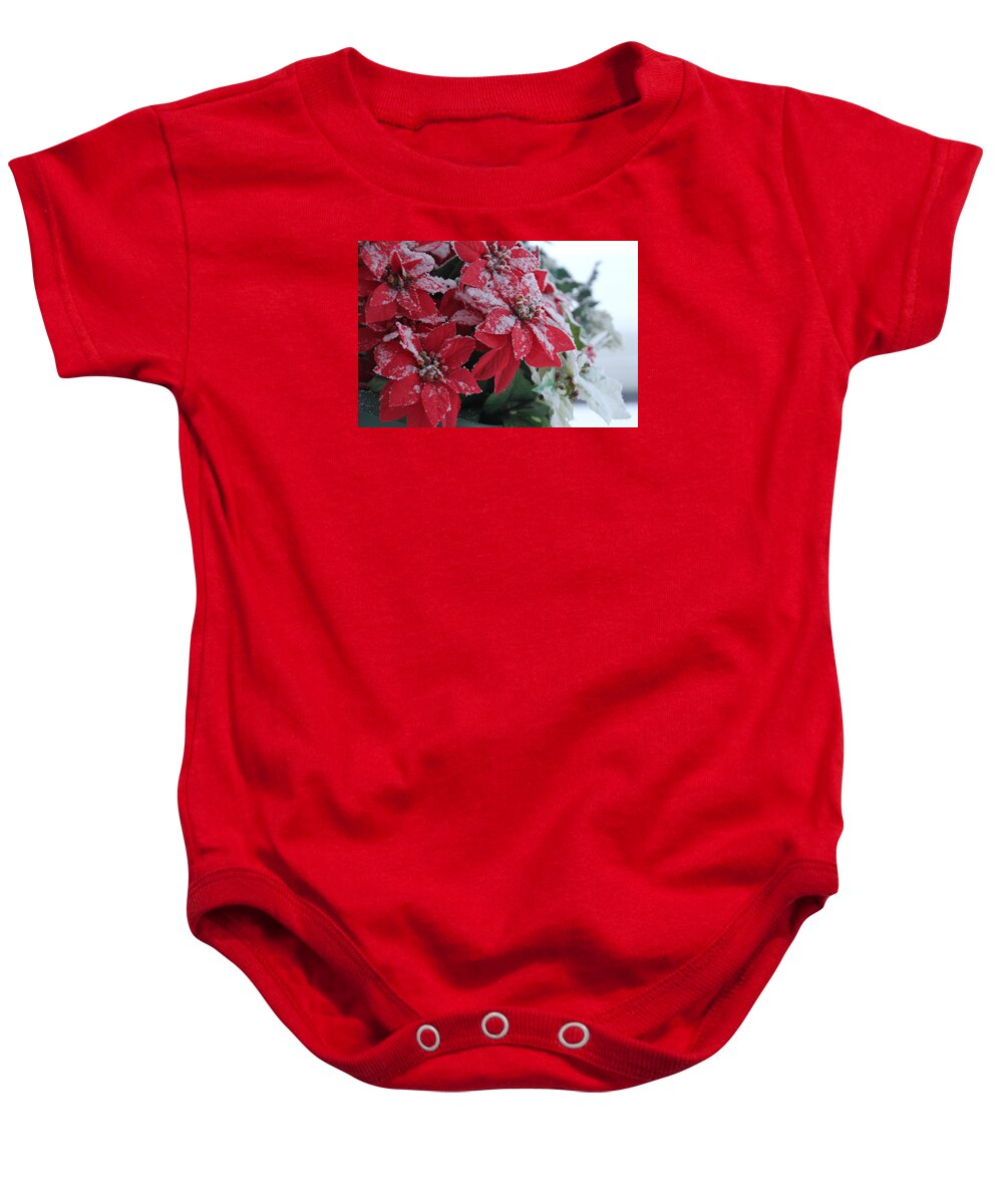 Poinsettia Baby Onesie featuring the photograph Christmas Poinsettia Flowers by Valerie Collins