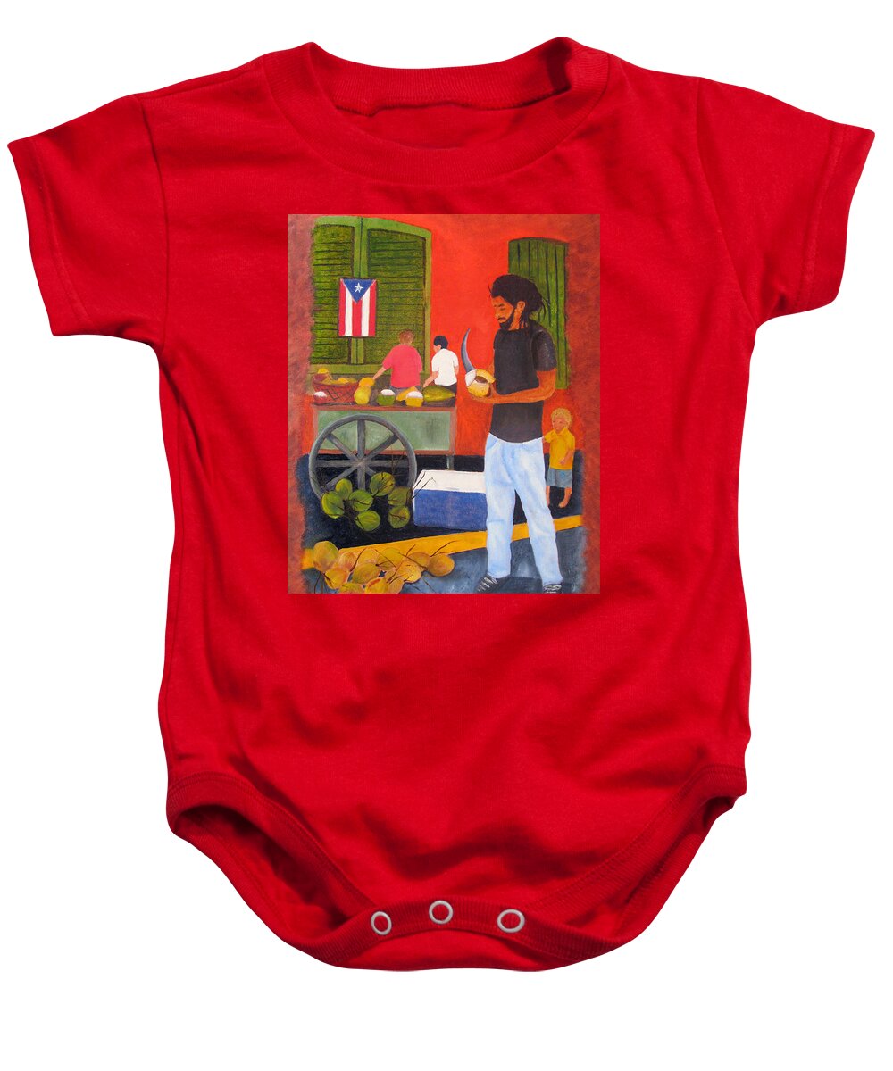 Coconuts Baby Onesie featuring the painting Coconut Man by Gloria E Barreto-Rodriguez