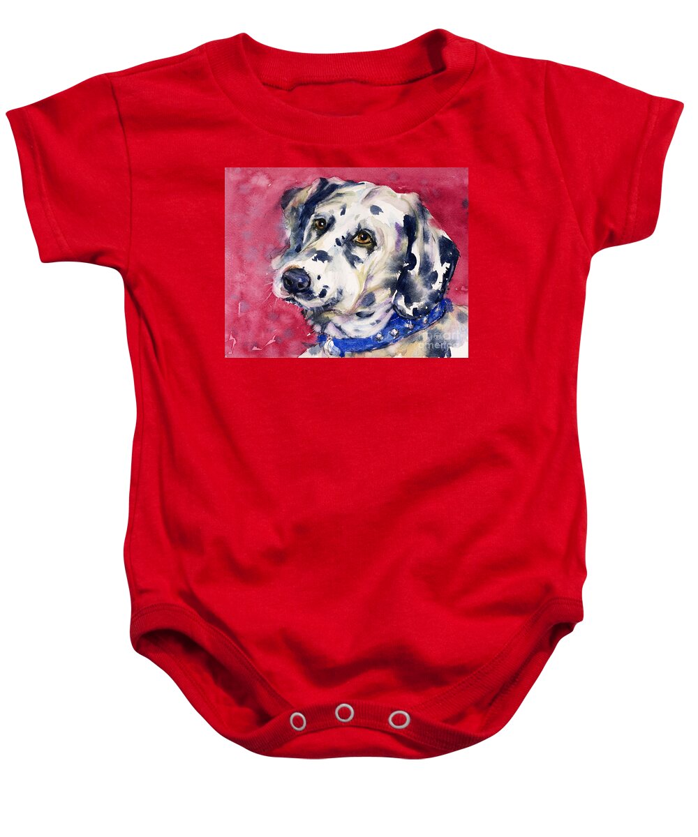 Dog Baby Onesie featuring the painting Dalmatian by Judith Levins