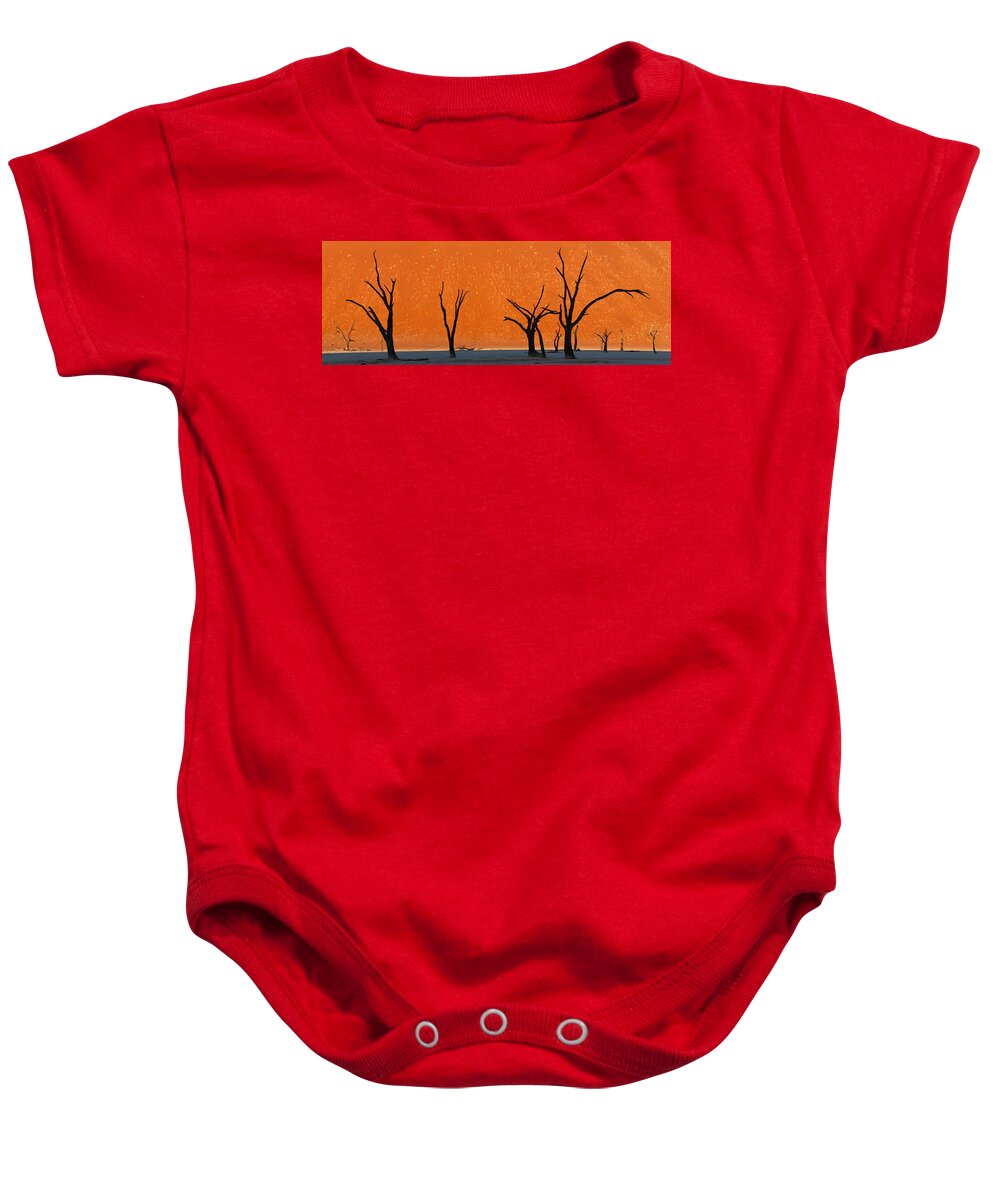 Photography Baby Onesie featuring the photograph Dead Trees By Red Sand Dunes, Dead by Panoramic Images