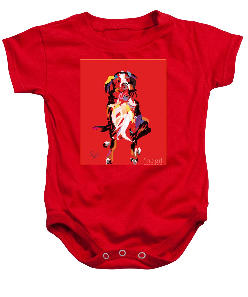 Dog Painting Baby Onesie featuring the painting Dog Iggy by Go Van Kampen