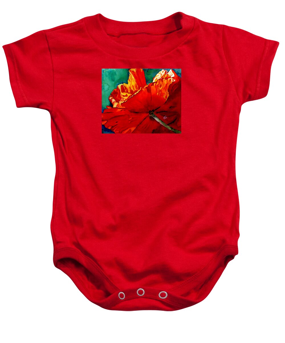 Red Poppy Baby Onesie featuring the painting Facing the Light by Michal Madison