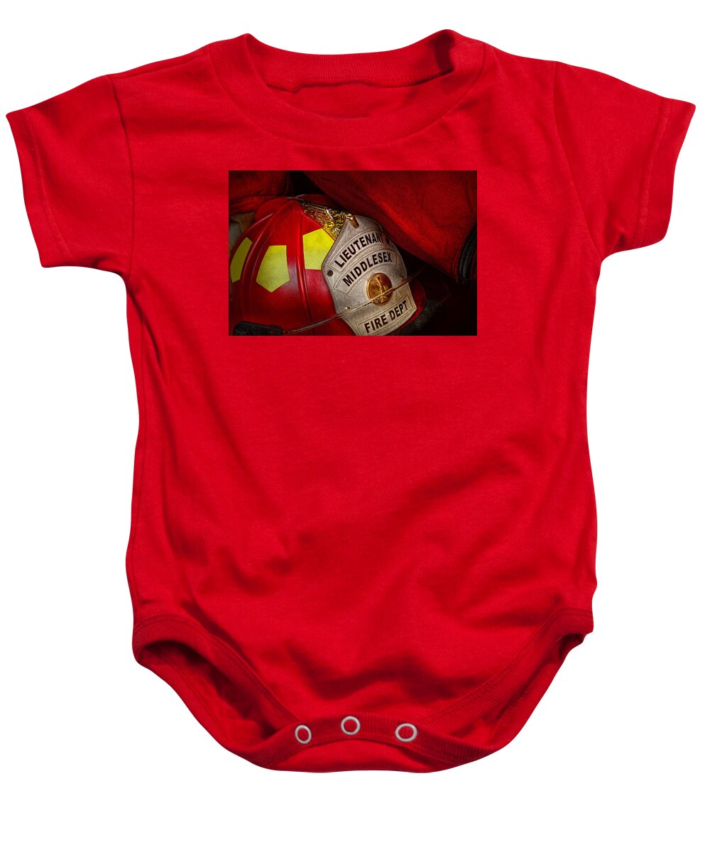 Fireman Baby Onesie featuring the photograph Fireman - Hat - Everyone loves red by Mike Savad