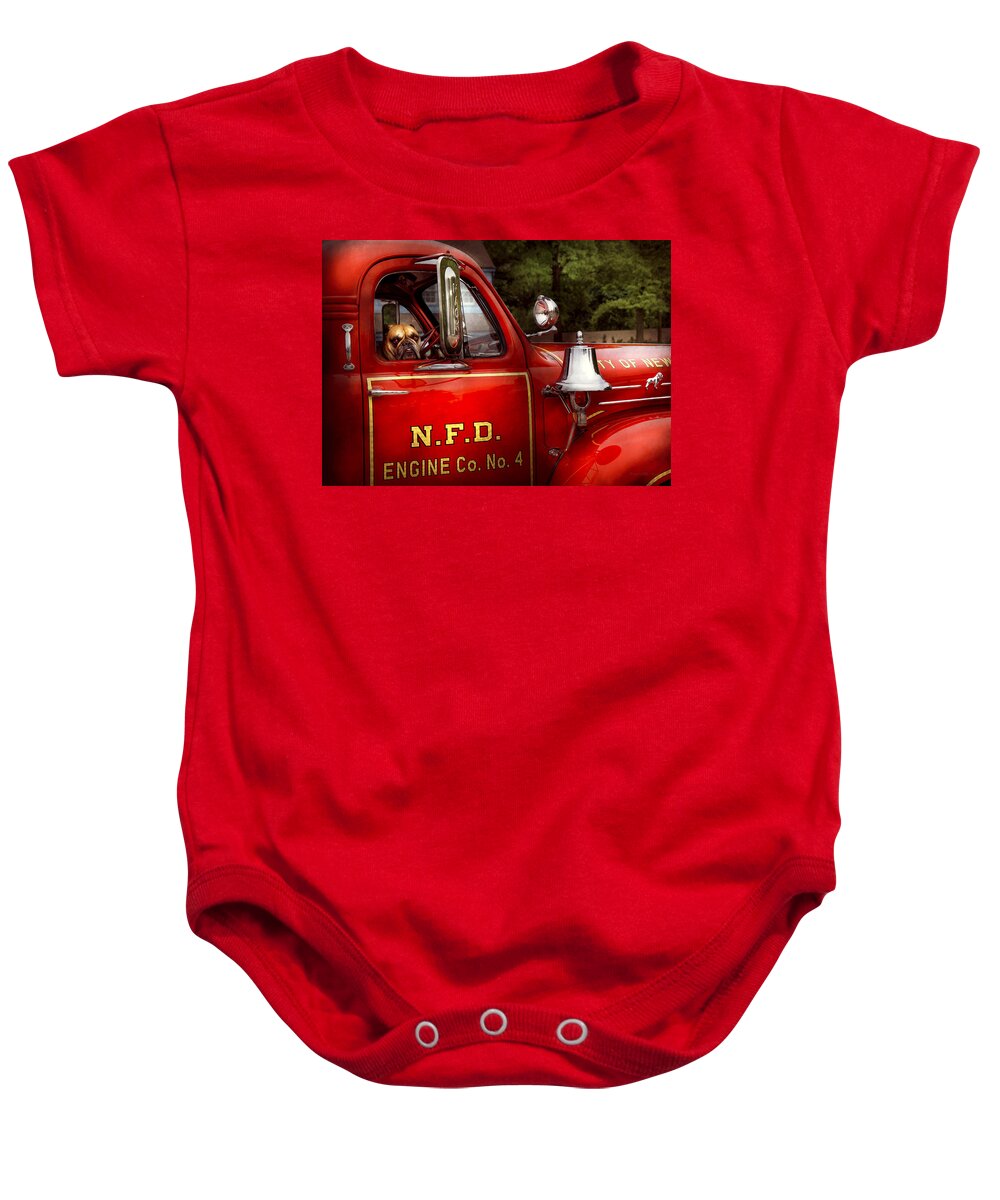 Savad Baby Onesie featuring the photograph Fireman - This is my truck by Mike Savad