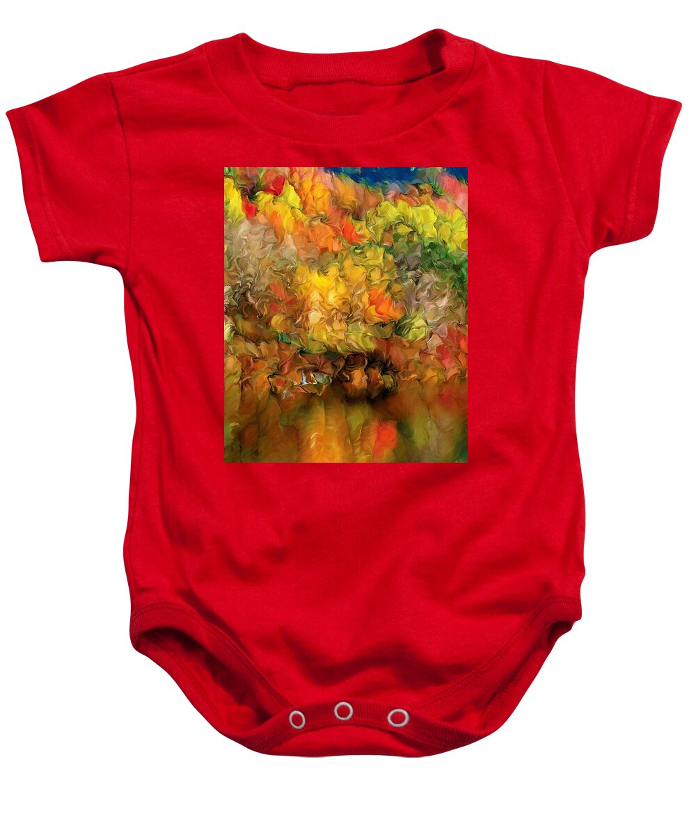 Abstract Baby Onesie featuring the painting Flaming Autumn Abstract by Georgiana Romanovna