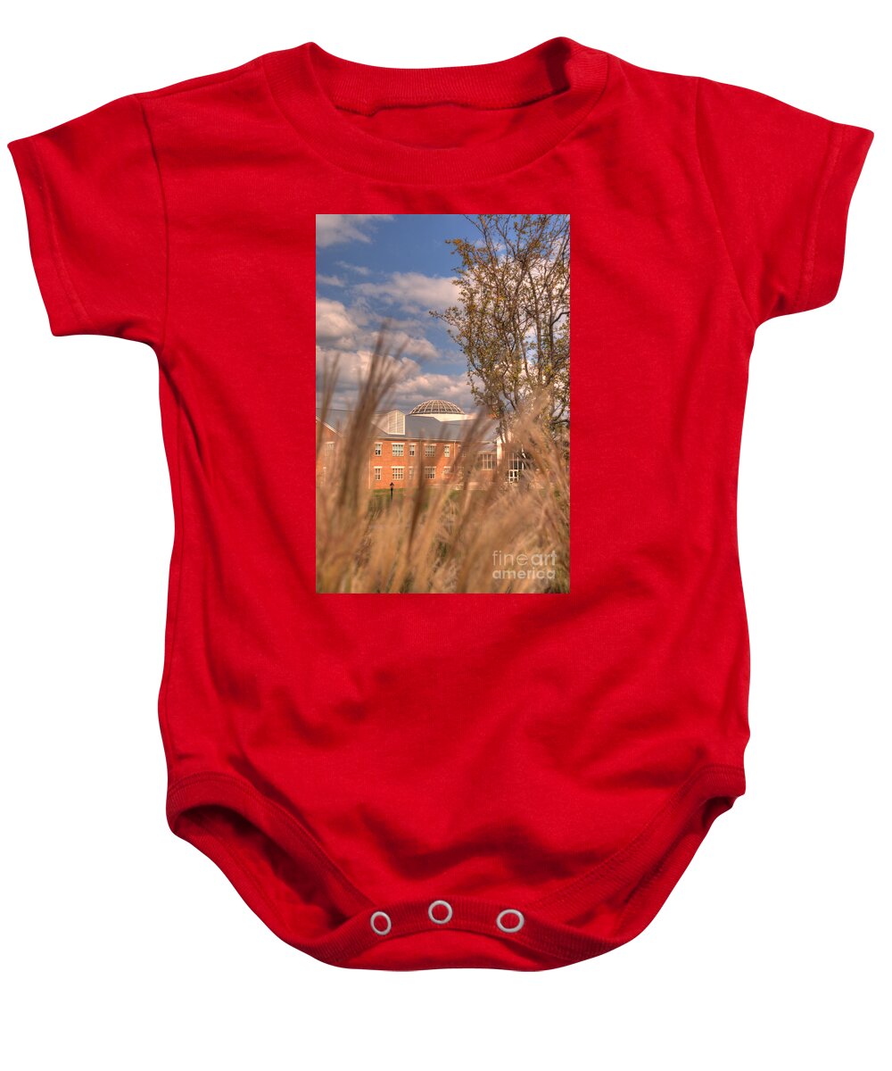 Founders Baby Onesie featuring the photograph Founders Hall through the grasses by Mark Dodd