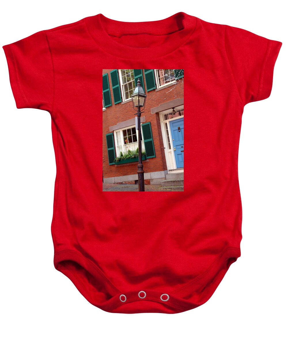 Boston Baby Onesie featuring the photograph Gas Lamp Beacon Hill by Caroline Stella