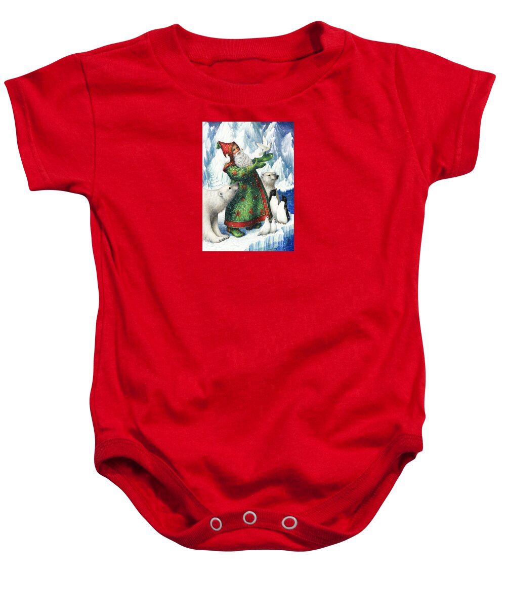 Santa Claus Baby Onesie featuring the painting Gift of Peace by Lynn Bywaters